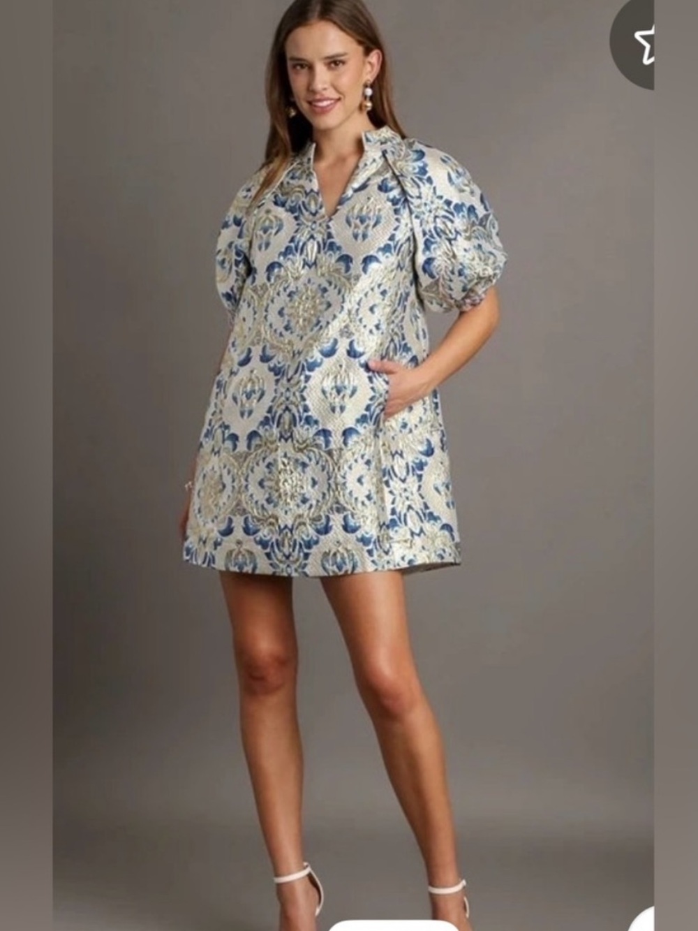 Umgee Blue and Gold Brocade Dress